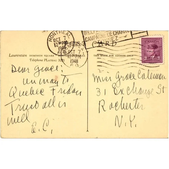 Laurentian Dominion Square Montreal Canada Hotel Advertisement Postcard - Picture 2 of 2